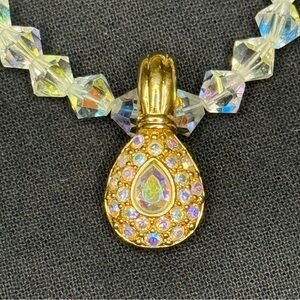 Swarovski Aurora Crystal Beaded Necklace and Signed Pendant Gold Tone